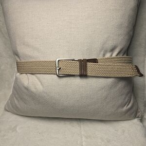 DOCKERS TAN CANVAS CLOTH BELT BROWN LEATHER ACCENTS MENS LARGE 38/40